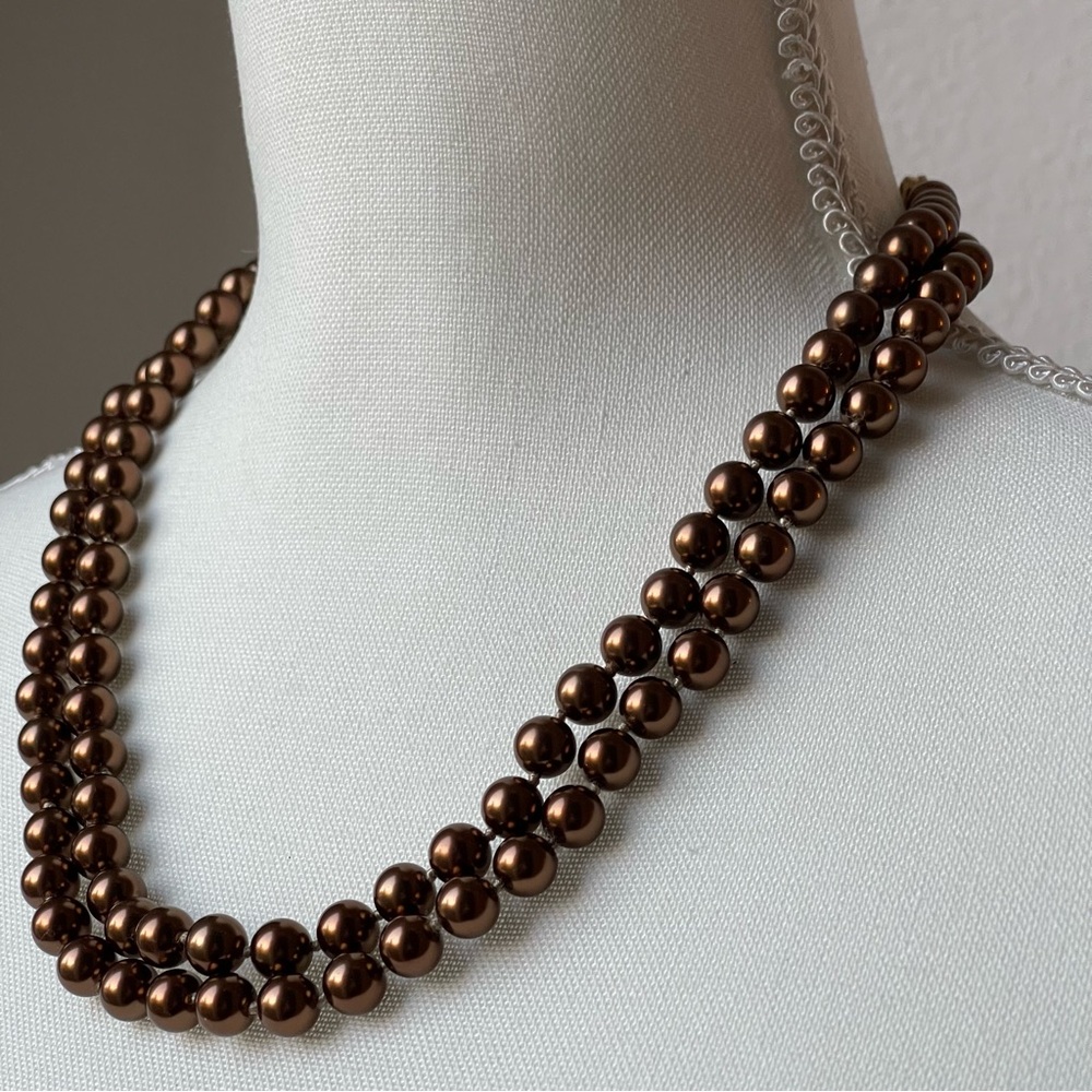 Vintage Opera Length  Knotted Rich Chocolate Brown Glass Pearl 40" Long Necklace